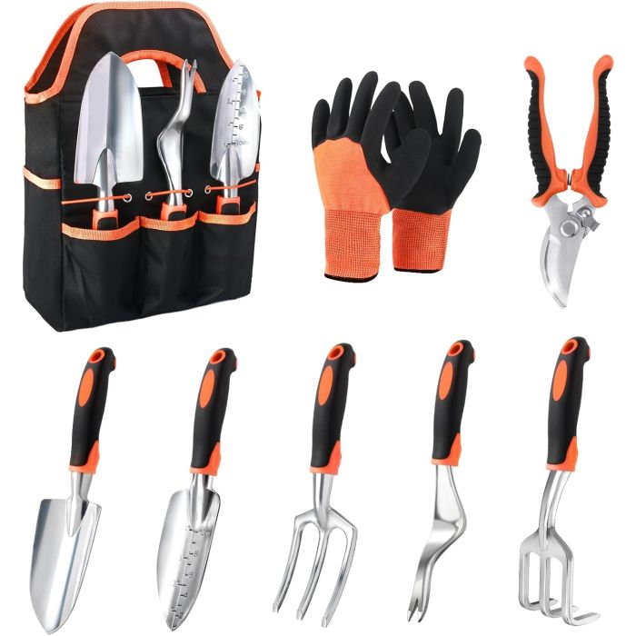 Set de herramientas de jardinería, 8 piezas, mango ergonómico antideslizante