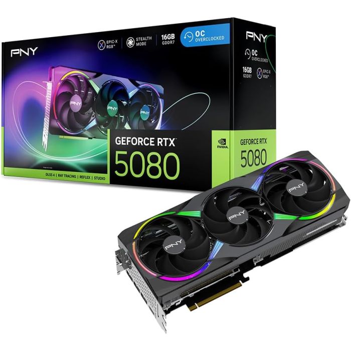 PNY NVIDIA GeForce RTX 5080 Epic-X ARGB OC Triple Fan 16GB GDDR7