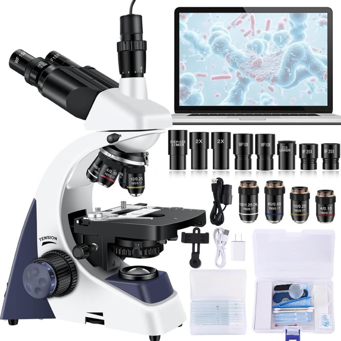 Microscopio compuesto para adultos 40X-5000X con doble platina mecánica