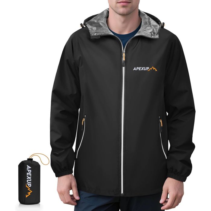 Chaqueta impermeable plegable para hombre con cremallera reflectiva