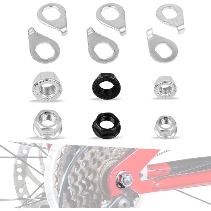 Kit 12 tuercas y arandelas para eje de rueda de bicicleta