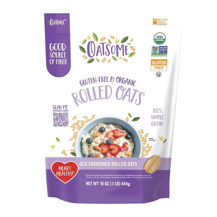 Avena en Hojuelas Orgánica Oatsome, Bolsa de 1 lb - Sin Gluten, Grano Entero