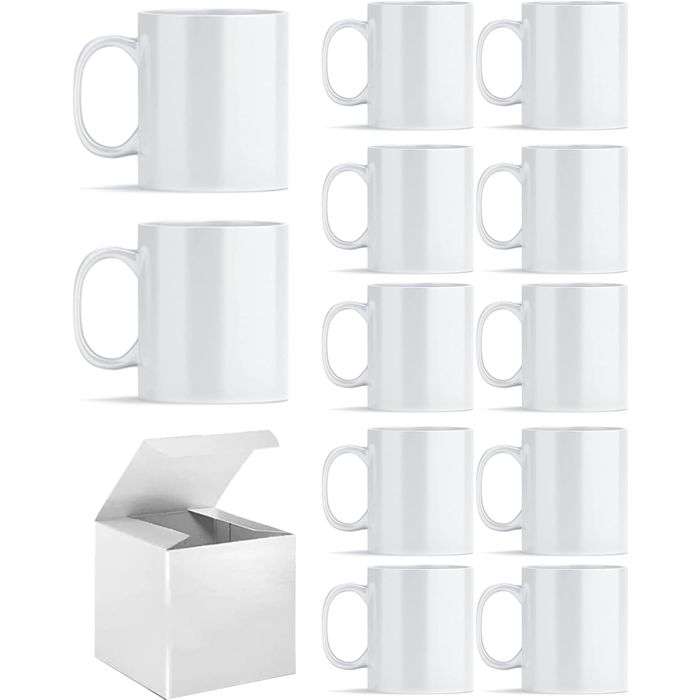 Tazas para Sublimación ABBSH, 12 Piezas, 11 oz, Blancas, con Caja