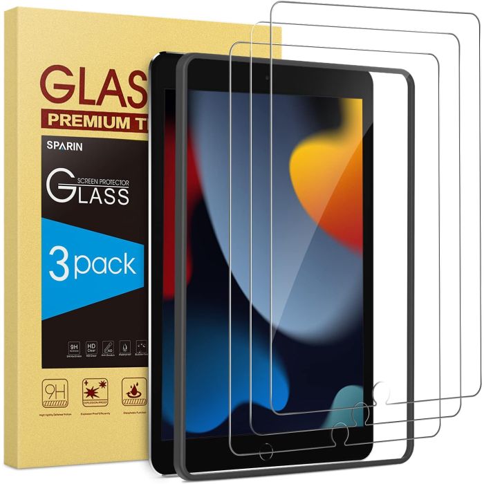 SPARIN 3 Pack Protector de Pantalla para iPad 9th 8th 7th Gen 10.2 pulgadas, Vidrio Templado