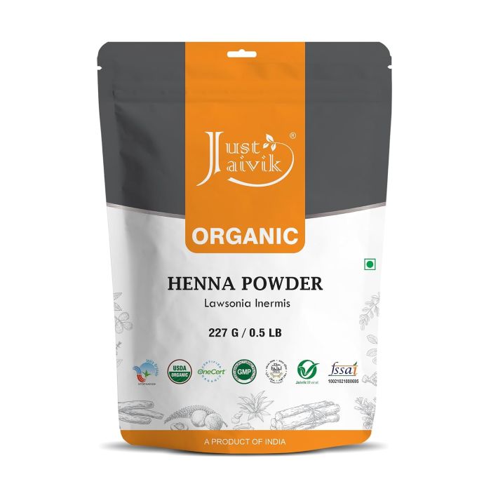Just Jaivik Henna en Polvo para Cabello - 227 g - 100% Natural