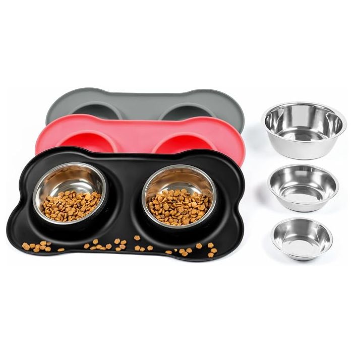 Comedero para Perros y Gatos Acero Inoxidable y Silicona 2 U