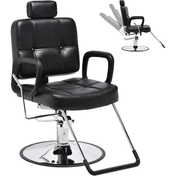 Silla de peluquería reclinable con reposacabezas negra