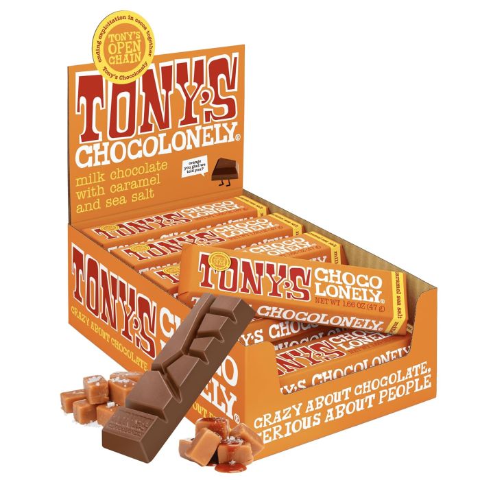 Tony's Chocolonely Chocolate con Leche, Caramelo y Sal Marina, 20 Barras