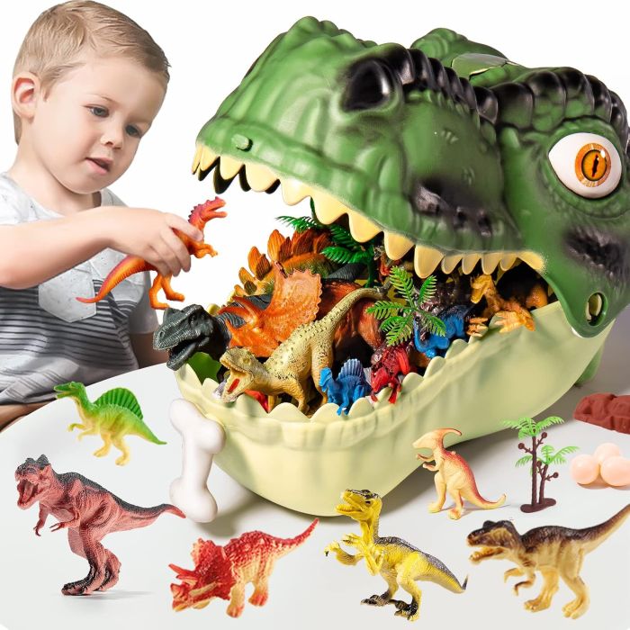 Juguetes de Dinosaurios 45 Piezas Realistas con Huevos Árboles y Valla