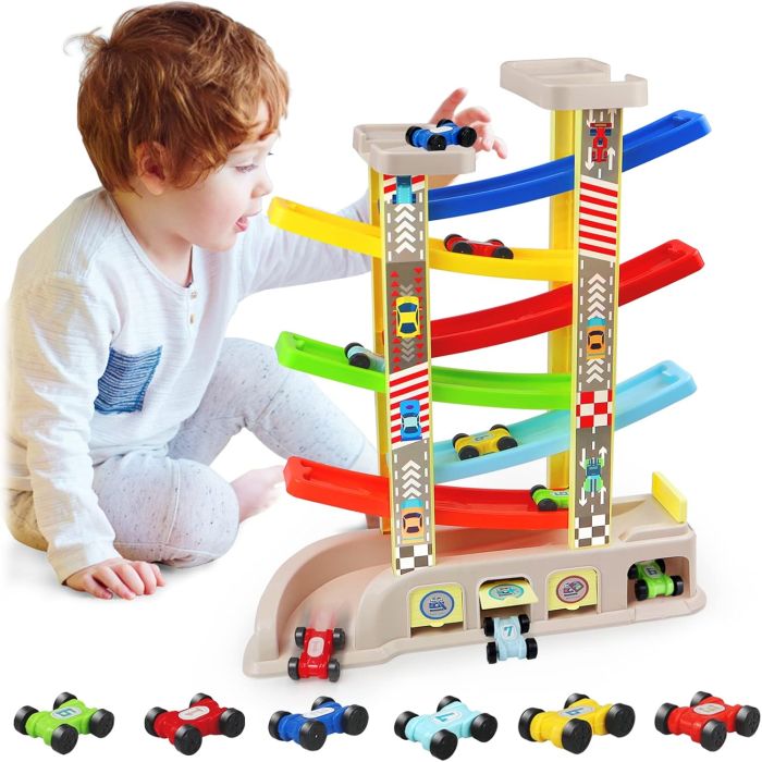 Juguete Rampa Carros con 6 Autos y Estacionamiento, Montessori 2-3 Años
