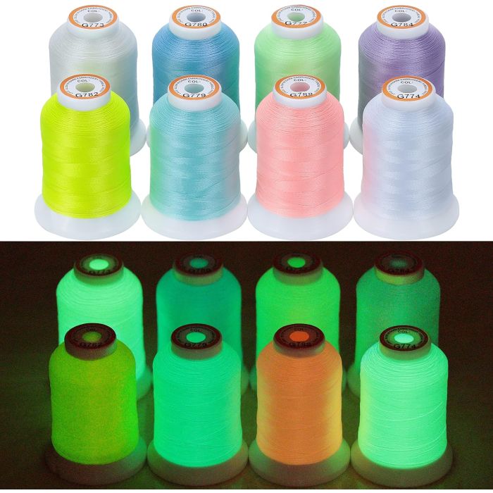 Kit de Hilo para Bordado a Máquina Brillo en la Oscuridad New brothread 8 Colores 500M