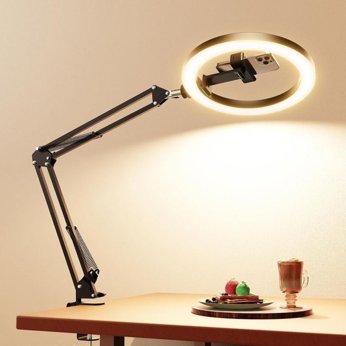Anillo de luz con soporte para teléfono y trípode para escritorio
