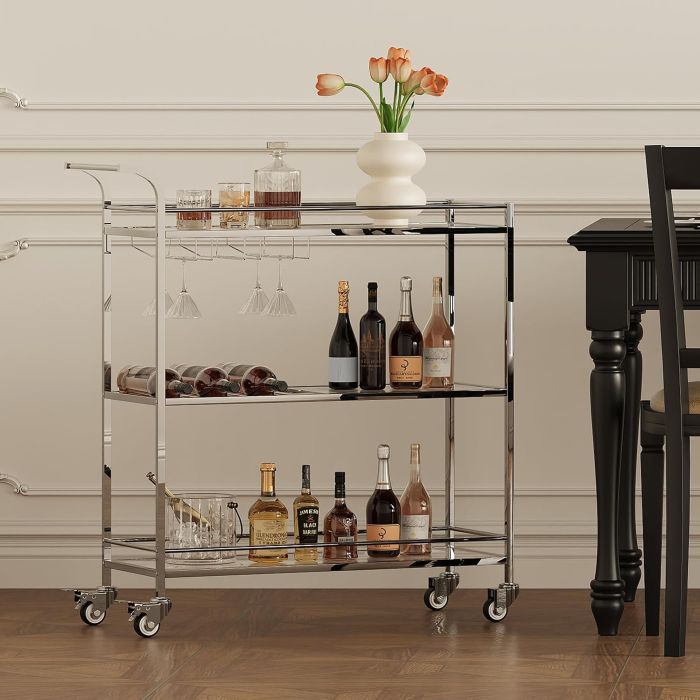Carro Bar Silver, Carro Servidor Bar Hogar, Moderno 3 Niveles