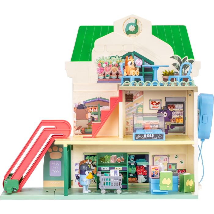 Bluey and Bingo Supermarket Playset with Escalator, Pretend Play Toys for Toddlers, Sounds and 15 Pieces, Bluey Grocery Store Playset