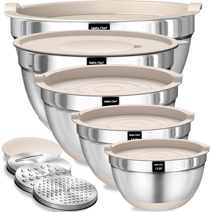 Set de 8 tazones de acero inoxidable con tapas herméticas