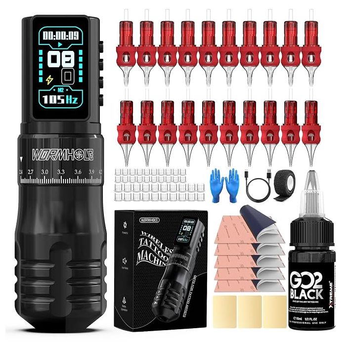 Kit Máquina Tatuar Rotativa Pen Wormhole Tattoo Batería 2300