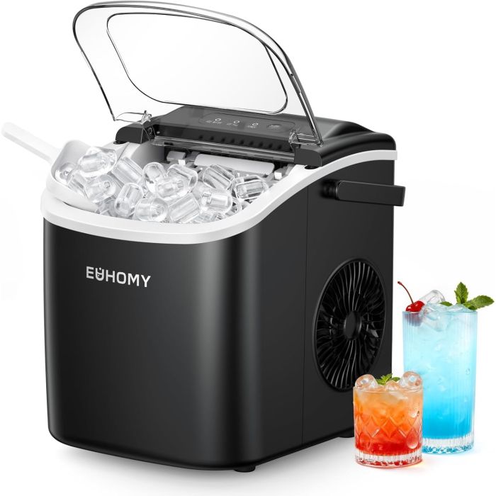 Máquina para hacer hielo EUHOMY negra, 26 lbs en 24 horas