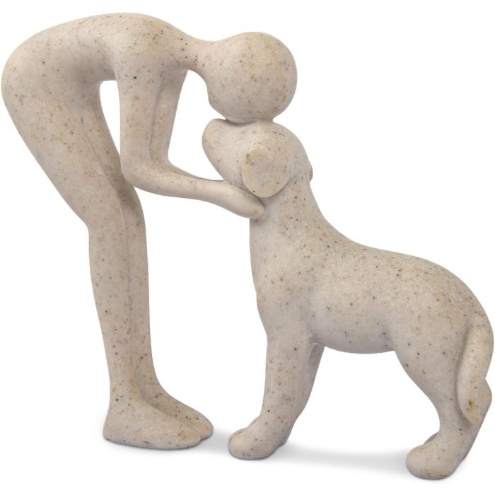 Escultura Abstracta de Resina Pintada a Mano: Persona y Perro