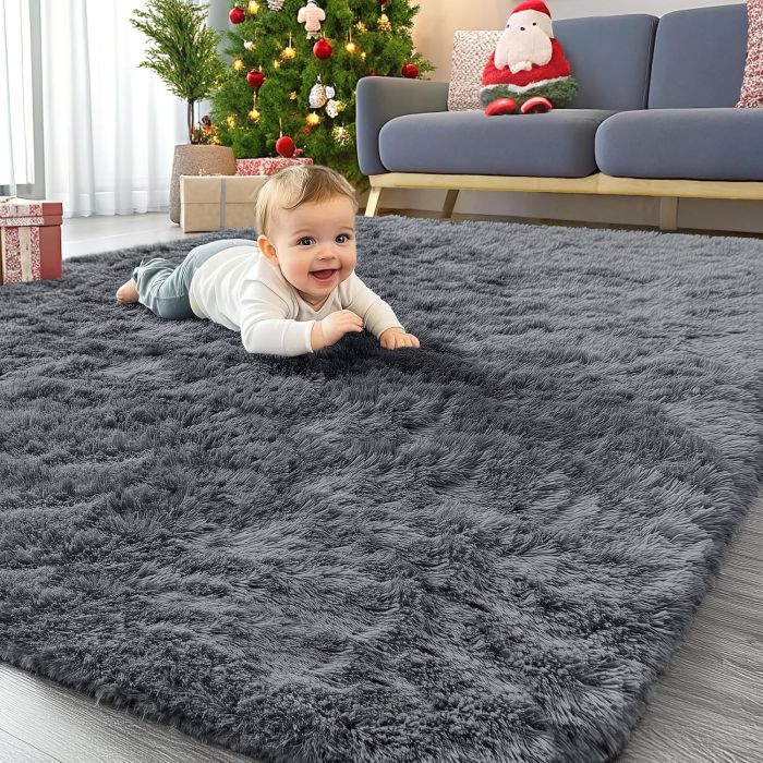 Tapete OLANLY 4x5.9 ft gris lavable a máquina antideslizante