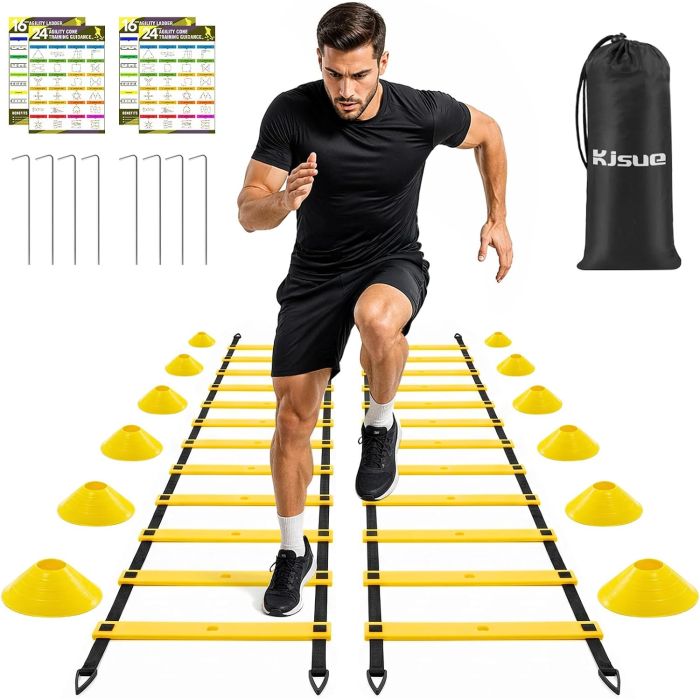 Set de 2 escaleras de agilidad ajustables 20ft con accesorios