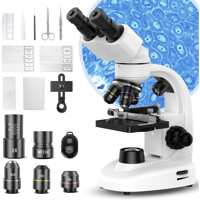 Microscopio compuesto binocular 40X-2000X con iluminación LED