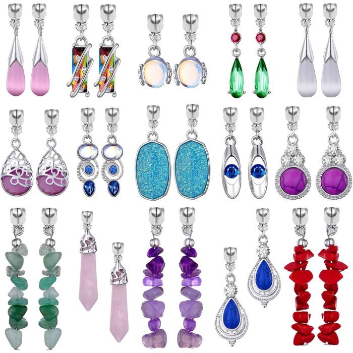 15 Pares de Aretes Clip para Mujer, Ligeros, Multicolor, Plateado