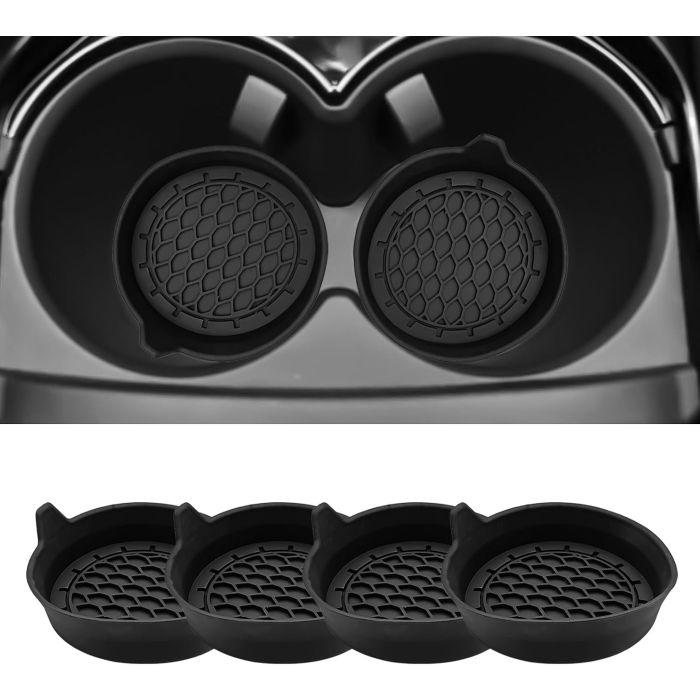 4 Portavasos Universales de Silicona Negra para Auto