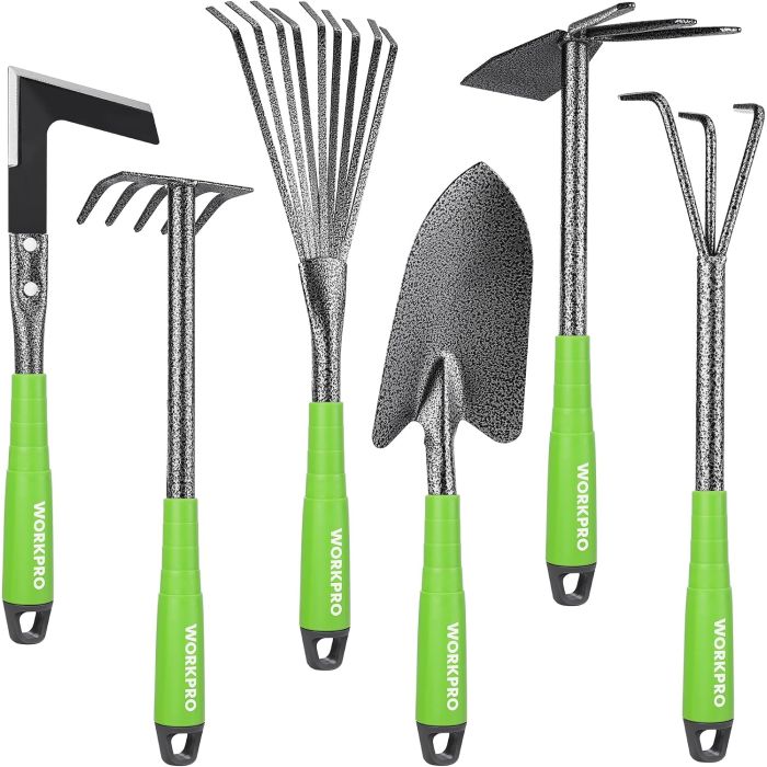 Juego de 6 herramientas de jardín WORKPRO, duraderas con mango de goma