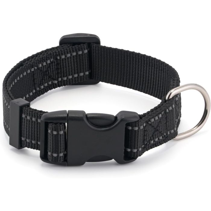 Collar Reflectante de Nylon para Perros Pequeños y Medianos, Negro M