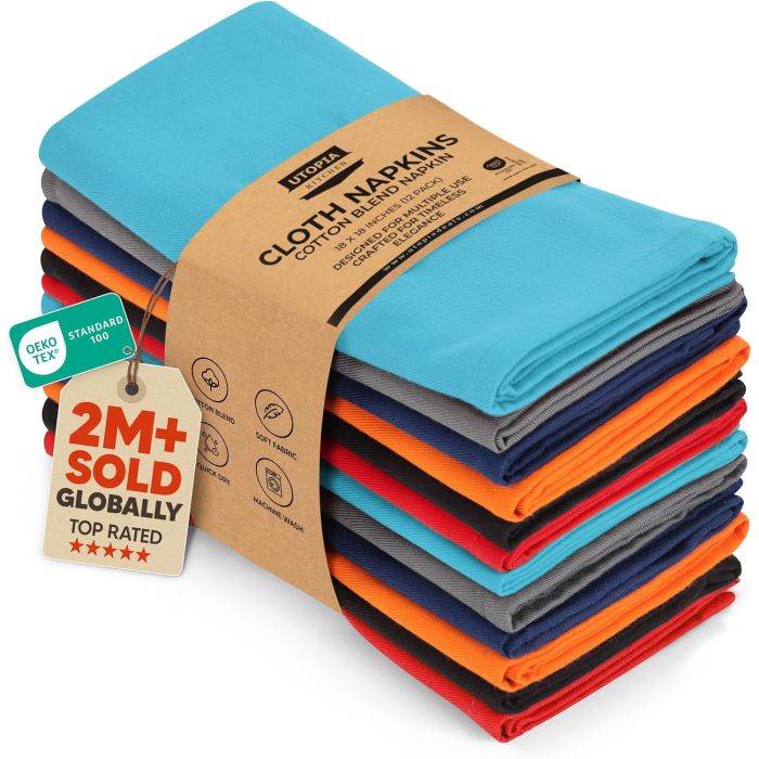Servilletas de Tela Utopia Kitchen Multicolor [Pack de 12, 45x45 cm]
