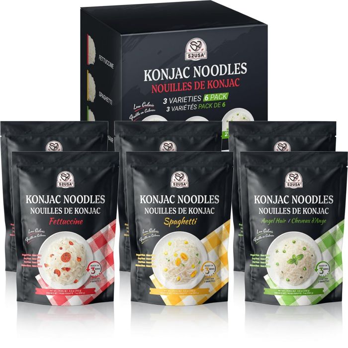 Fideos Konjac Shirataki 52USA, Bajo en Carbos 1500g, 6 Paquetes