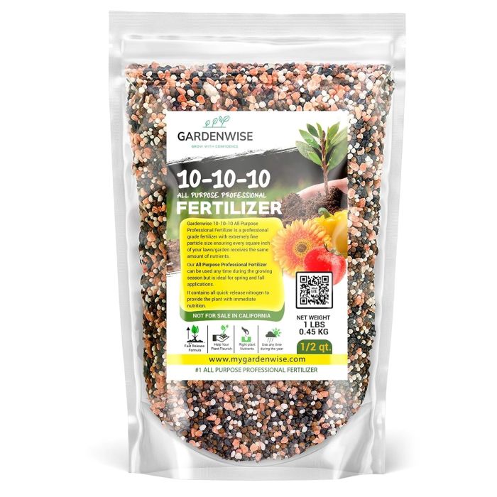 Fertilizante Granulado 10-10-10 de Liberación Lenta para Plantas - 1/2 Cuarto