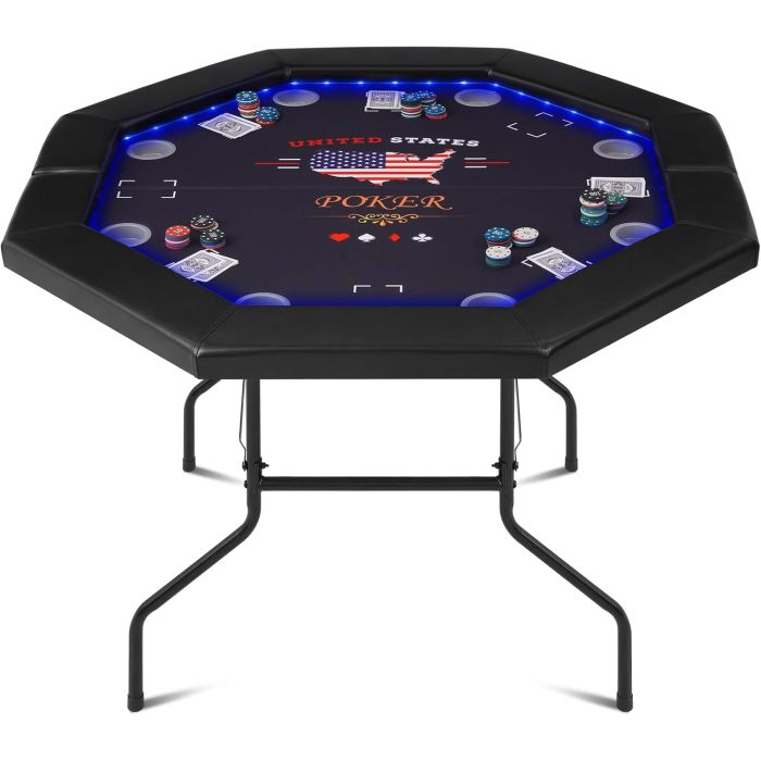Mesa de póker plegable con luces LED para 8 jugadores, ovalada