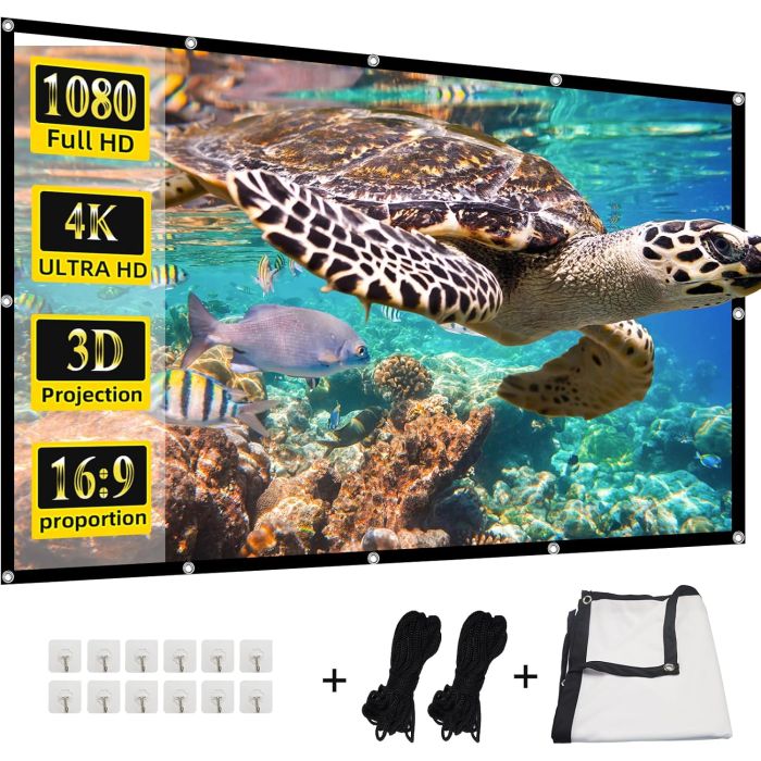 Pantalla Proyector HUANYINGBJB 4K 16:9 120 Pulgadas Plegable Portátil