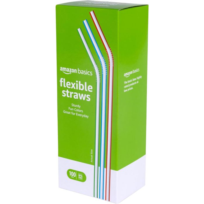 Pitillos flexibles desechables rayados Amazon Basics