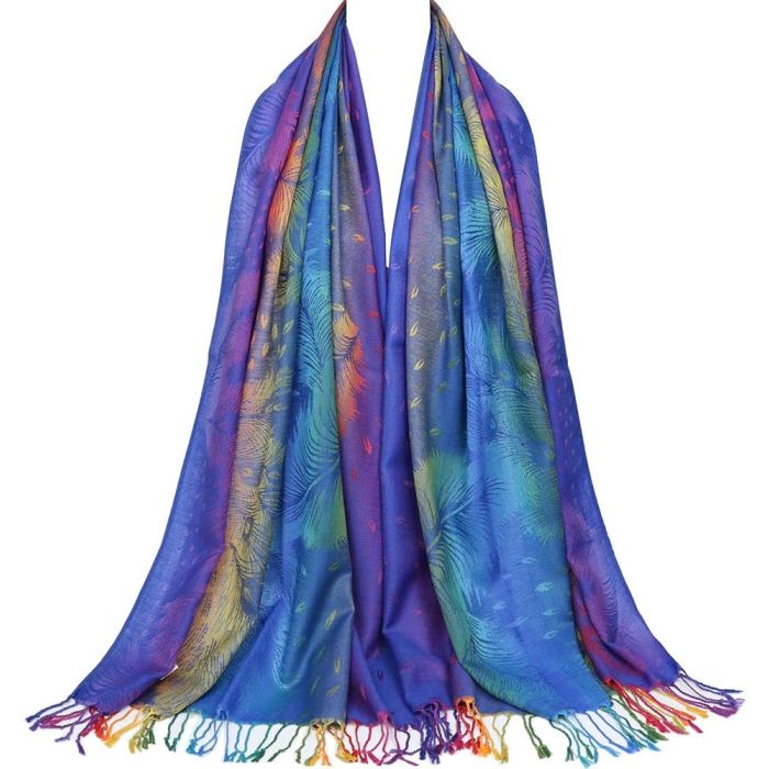 Chal pashmina de algodón jacquard con flores y flecos para mujer