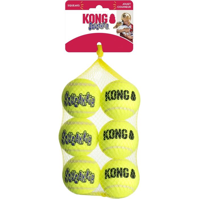 KONG Air Dog SqueakAir Juguete para Perros Pelotas de Tenis, Mediano (Pack de 6)