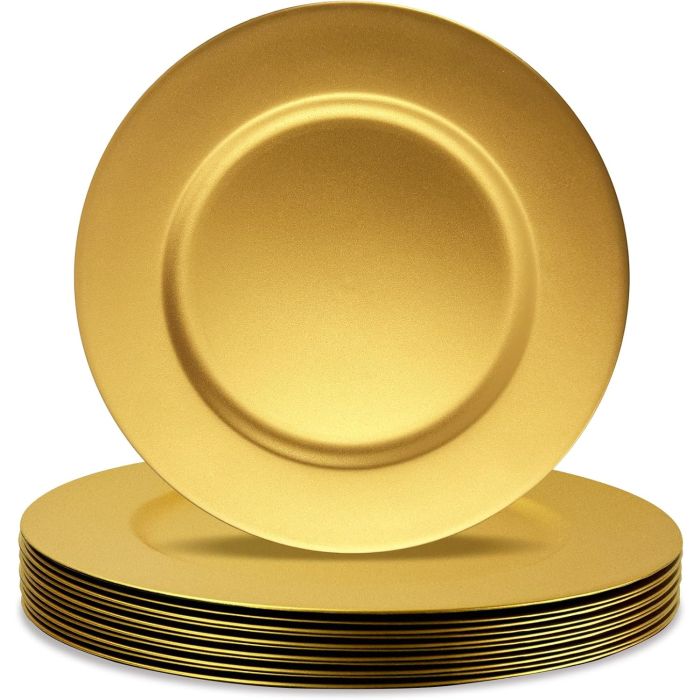 Juego de 12 Platos Decoradores Dorados de Plástico 33 cm