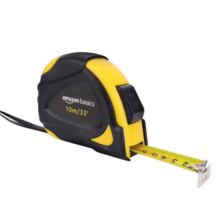 Amazon Basics Cinta Métrica Auto-bloqueante con Clip, 10 m, Escala Pulgadas/Métrica