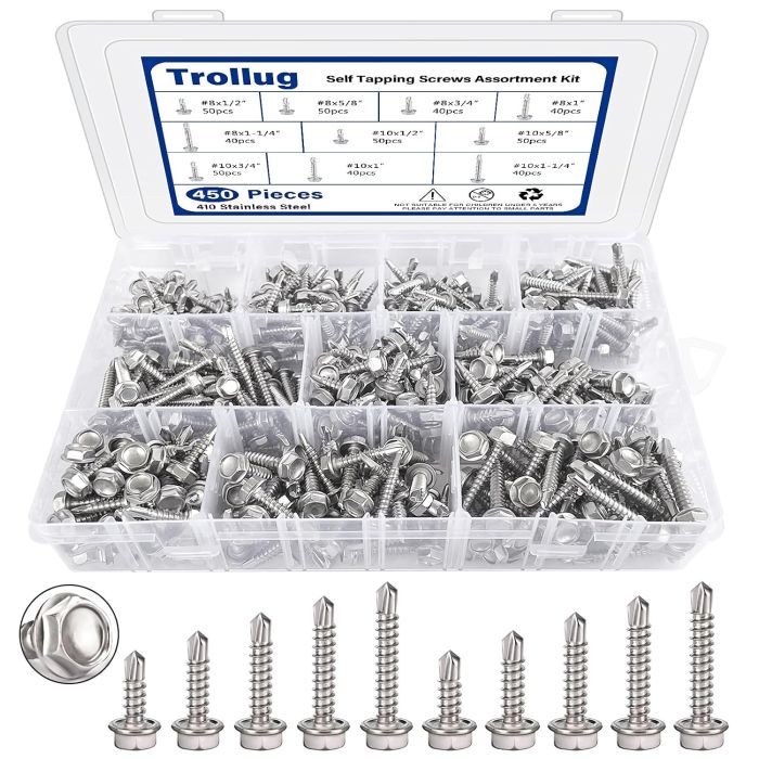 Tornillos Autorroscantes 410 Acero Inoxidable #8#10 Hex 450 Piezas