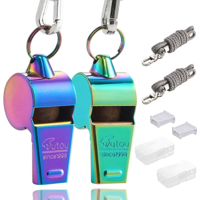 Silbato deportivo de acero inoxidable HUTOU con cordón, pack 2