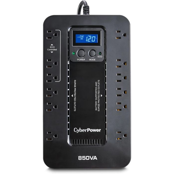 CyberPower EC850LCD UPS Batería de Respaldo y Protección contra Sobretensión 850VA/510W 12 Tomacorrientes