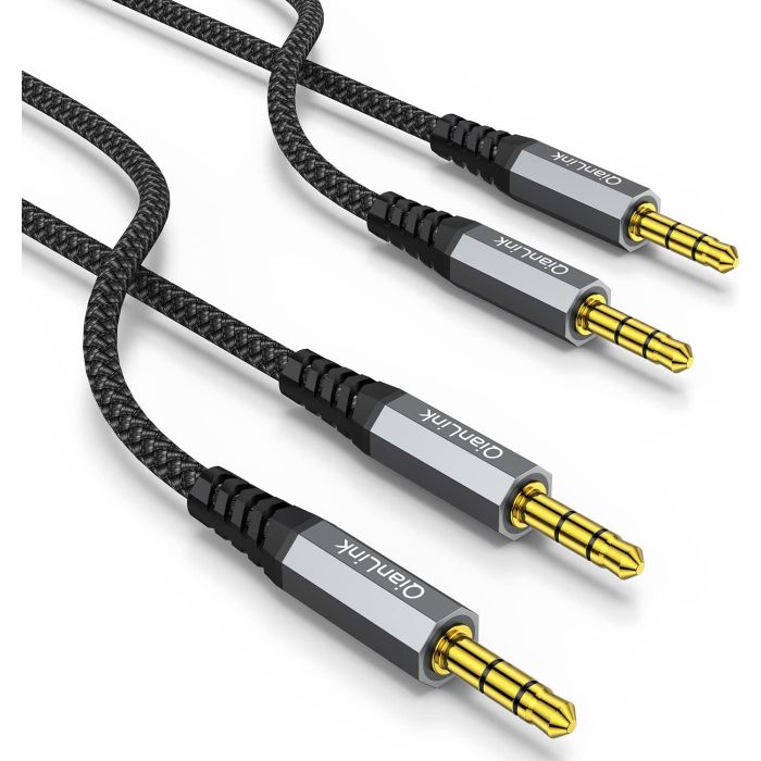 Cable AUX 3.5mm 2m, Paquete de 2, Trenzado, Compatible con Coches y Altavoces