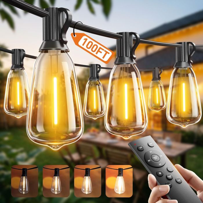 Luces LED Exteriores 100FT con Control Remoto, 30 Bombillos ST38, Impermeable