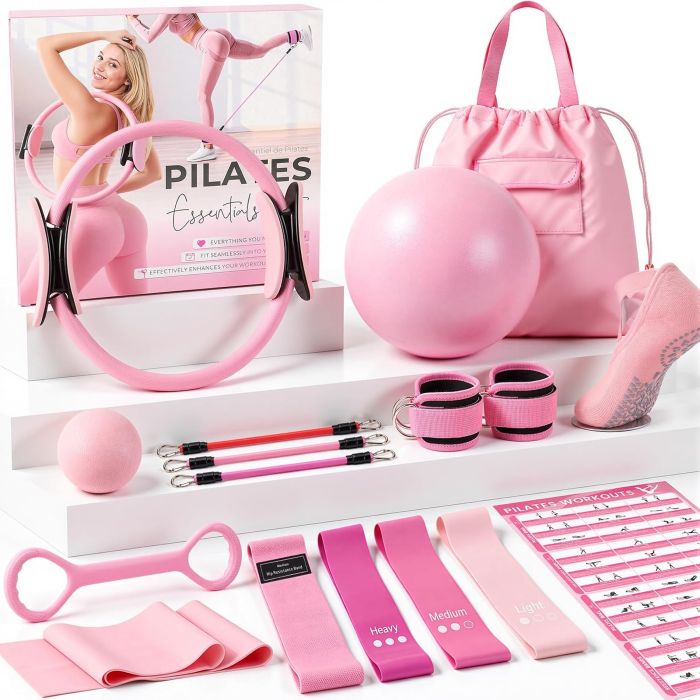 Kit Pilates Hogar 14 en 1 con Aro, Pelota, Bandas y Socks
