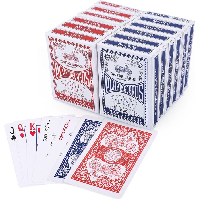 LotFancy Naipes 12 Barajas Tamaño Póker Índice Estándar Azul Rojo