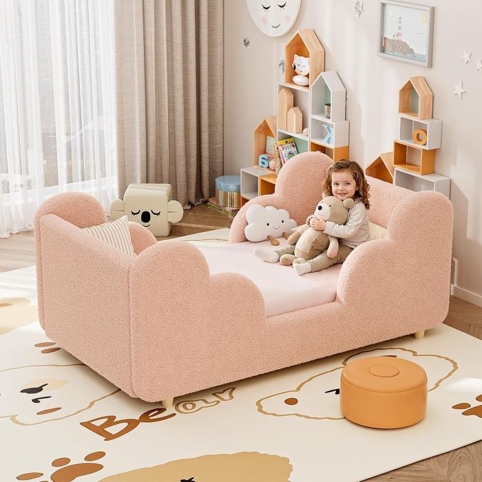 Cama Toddler Acolchada con Barandillas 55x31x23 pulgadas Rosa