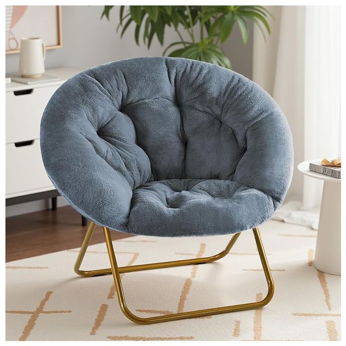 Sillón Plegable Redondo Lounge con Asiento de Peluche Gris