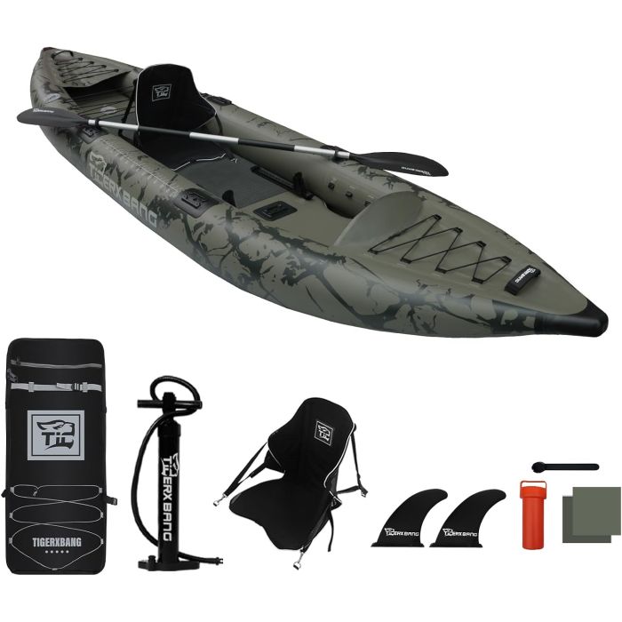 Kayak Inflable TIGERXBANG con Asiento Desmontable, 12.6x40x10.6 pulgadas
