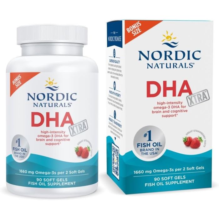 Nordic Naturals DHA Xtra, Fresa - 90 Cápsulas Blandas - 1660 mg Omega-3